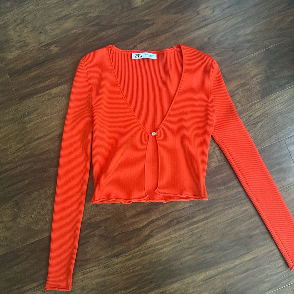 Zara Bright Orange Ribbed Knit Top